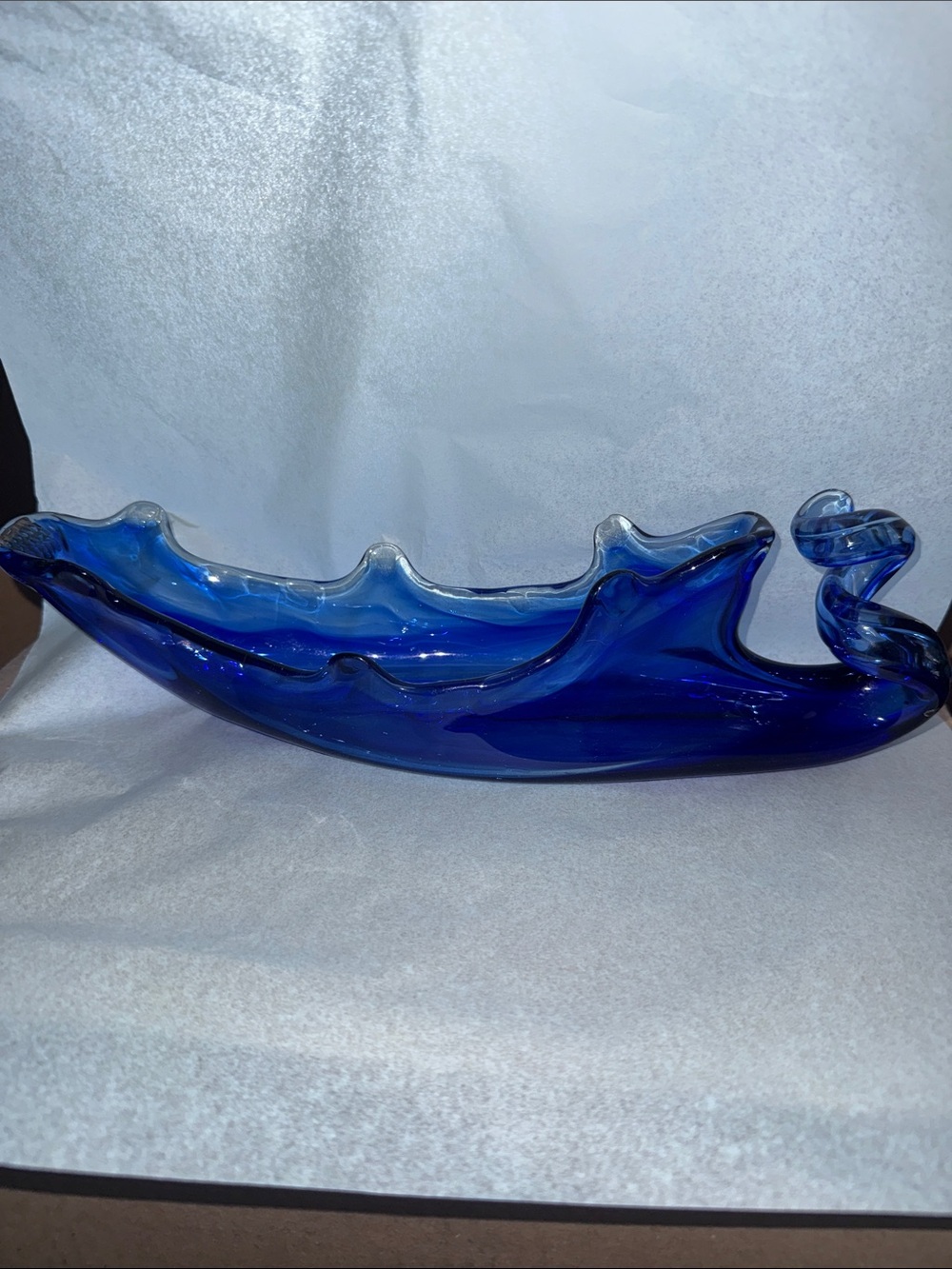 Cobalt Blue Art Glass Sculpture, Centerpiece
- 13” x 3”
